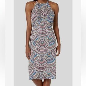 Aventura Womens Blue Floral Print Geometric Pin-Tuck Celia Maxi Dress Size M